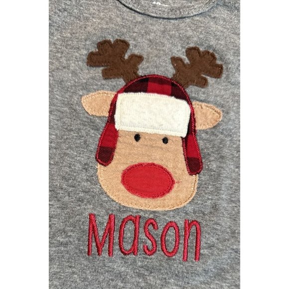 Carters One Piece Bodysuit Baby 18 Month Monogrammed MASON Reindeer Long Sleeve‎ - Picture 5 of 5